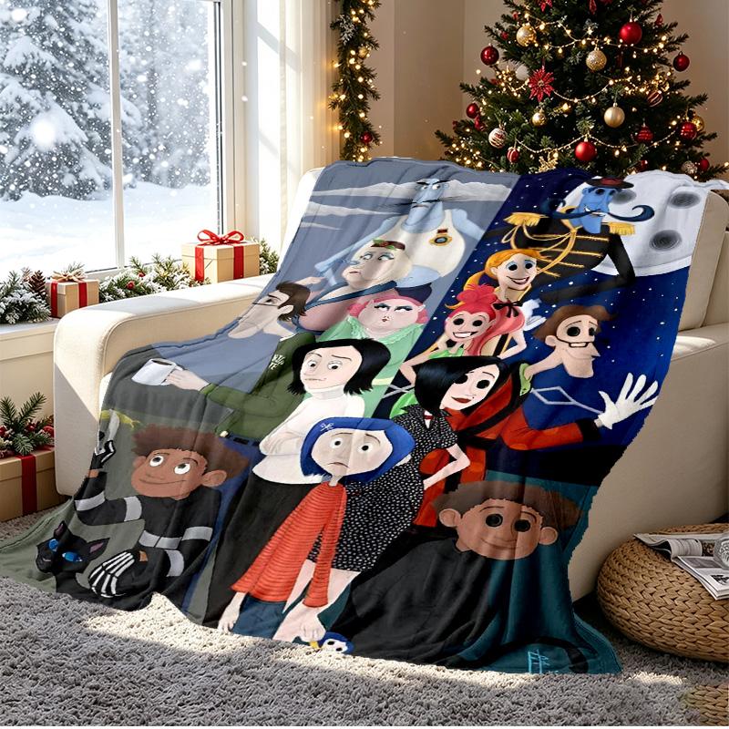 Coraline Pattern Blanket for Home Decoration, Bed, Sofa, Car Travel, Camping, Suitable for All Seasons, Birthday Christmas Gift