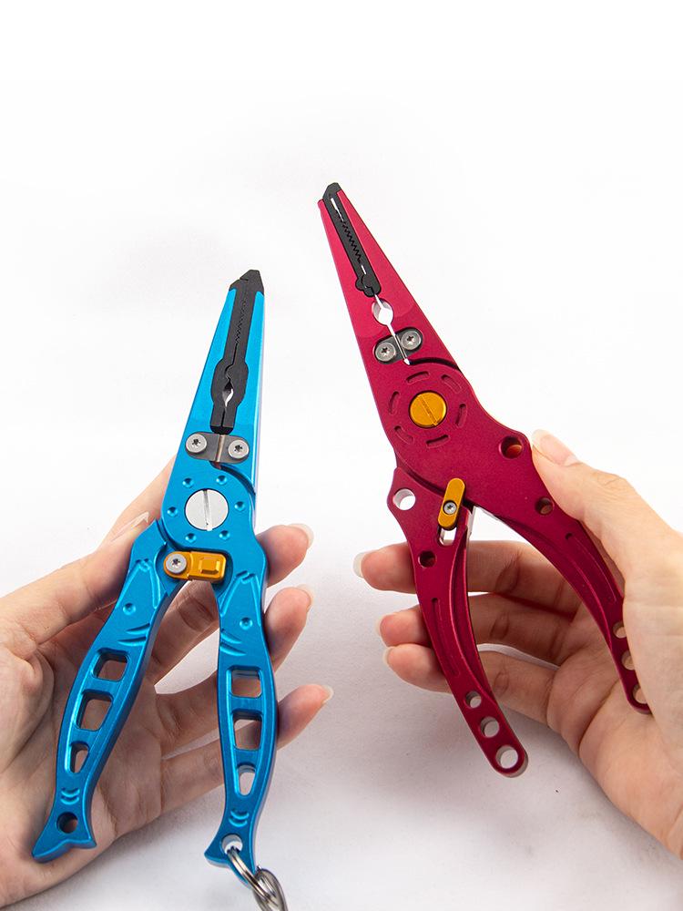 Multi-purpose Aluminum Alloy Fishing Pliers with Line Cutter, Ring Opener, and Lead Crimper for Saltwater Fishing