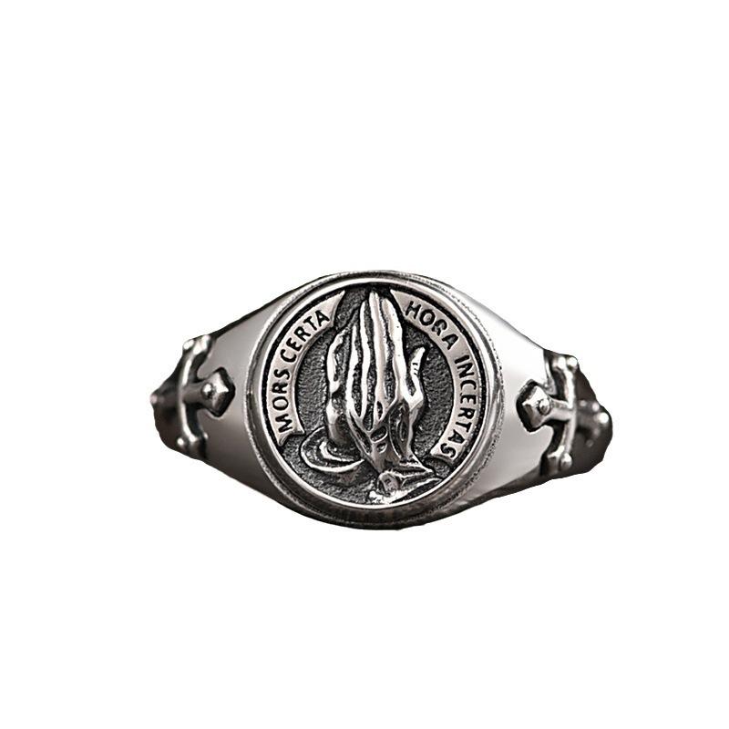 New Silver Men's Ring Personality Retro Praying Hand Opening Prayer Creative Personality Ring Fashion Jewelry