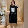 Korean Lazy Style Cartoon T-Shirt Dress Women's Summer Super Long Over Knee Loose Large Size Lazy Casual Long Skirt