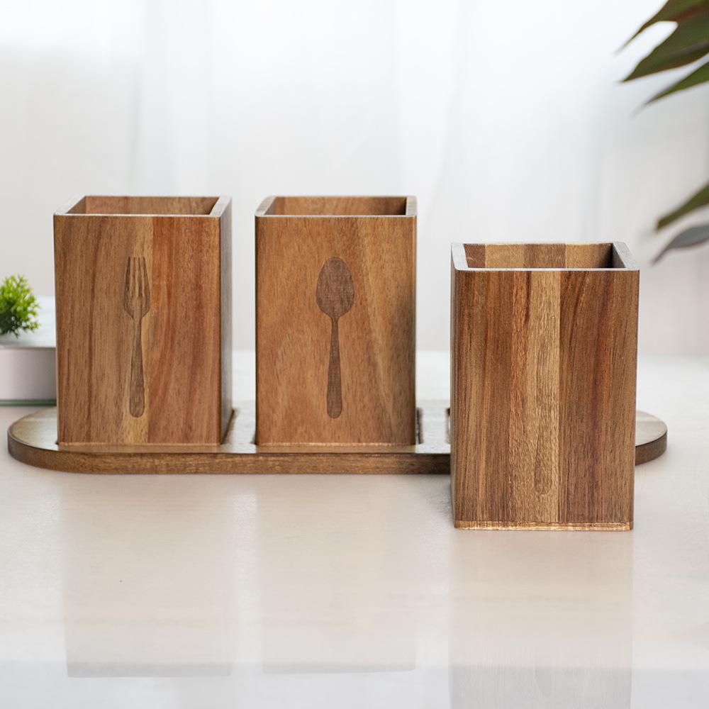 Retro Wooden Cutlery & Chopsticks Storage Box