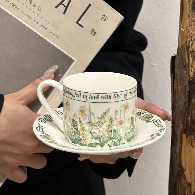 Retro Oil Painting Wind Chime Flower Set Ceramic Coffee Cup High End Souvenir  Coffee Cup Plate Mug Gift