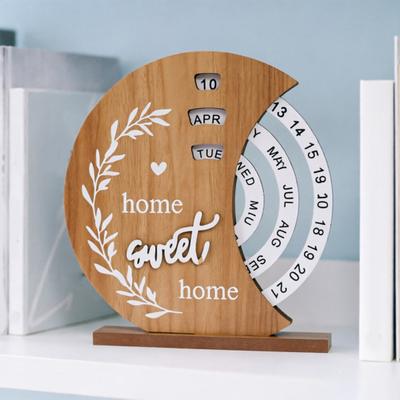 Wood Calendar Ornaments Handcrafted Desk Calendar with Adjustable Month Date Sliding Blocks No Paper Core Unique Office Decor Gift