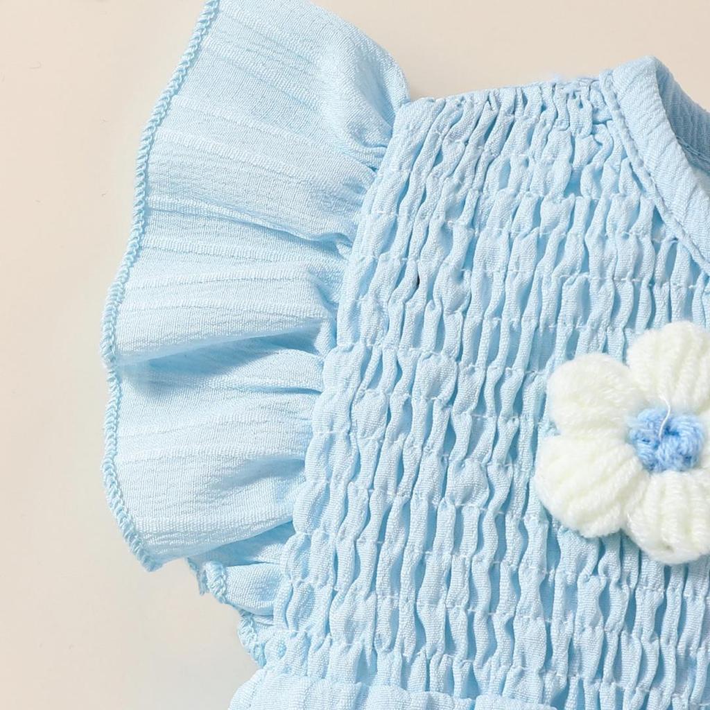 0-18M Neugeborenes Baby Mädchen Outfits Niedliche 3D Strick Blumen Sommerkleidung Säugling Fliegenärmel Bubble Strampler Stirnband Kleidung