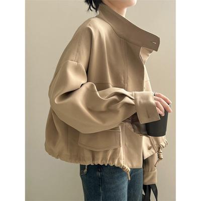 Korean Style Retro Short Bomber Jacket Coat Women's Spring New Loose American Casual Motorcycle Coat