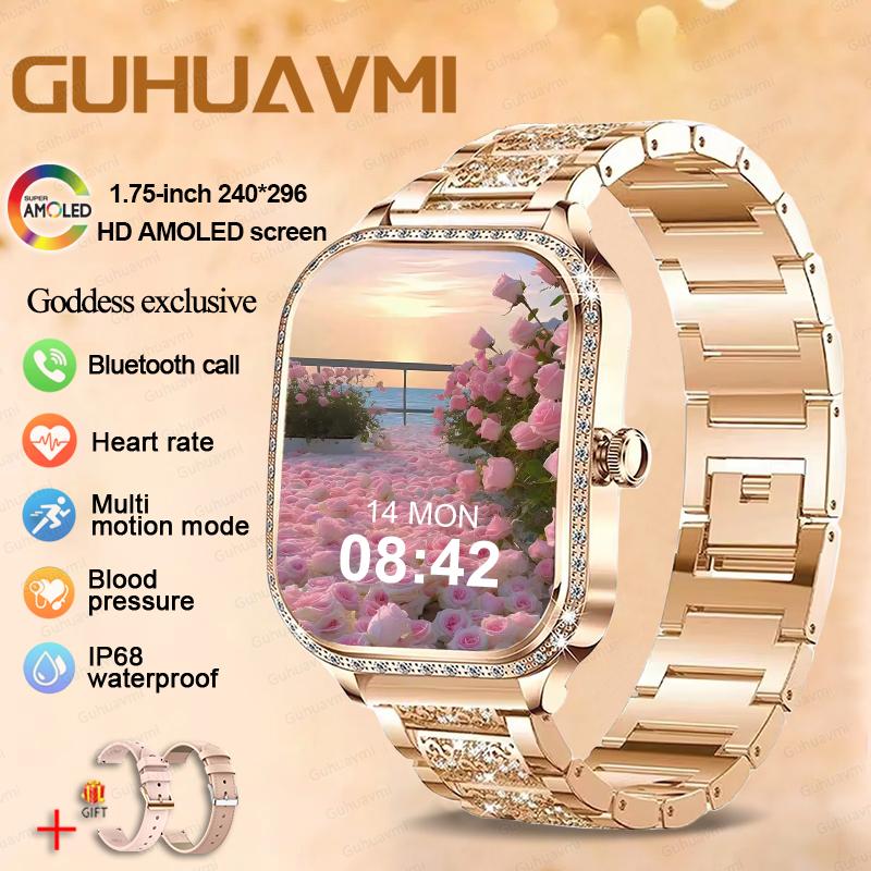 New Lady Fashion Smart Watch Women AMOLED HD Screen Heart Rate Bluetooth Call IP68 Waterproof Sports SmartWatch