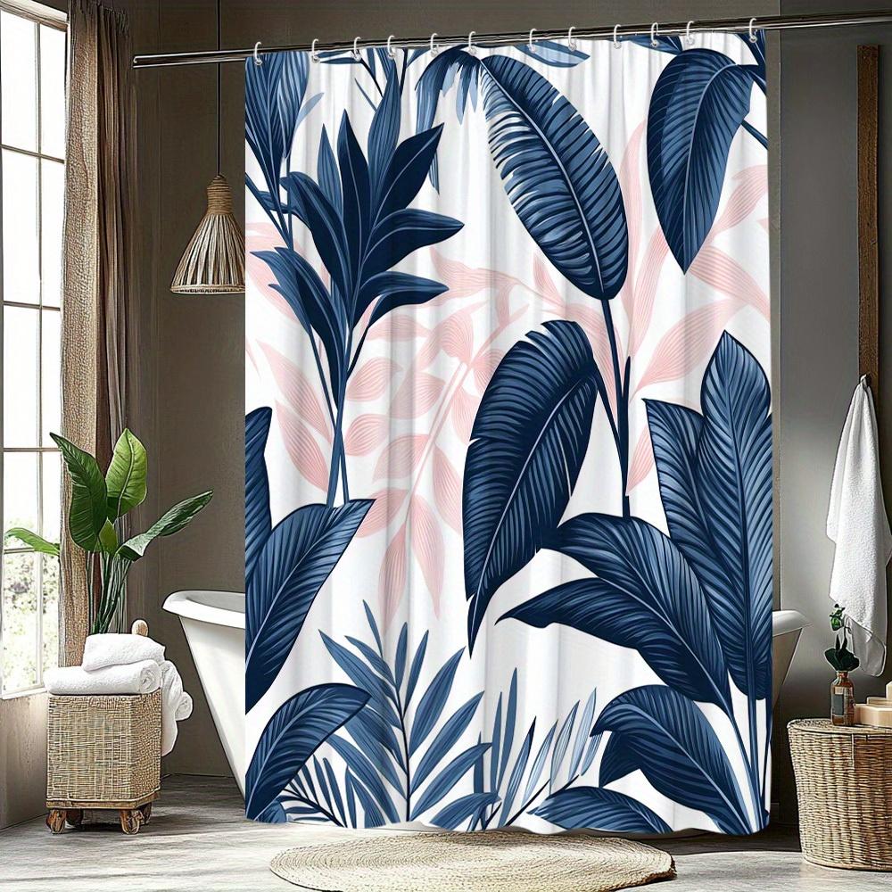 1Pc Plant Pattern Shower Curtain - Large Leaf Design For A Natural And Fresh Bathroom Feel, Polyester Fabric, Comfortable & Bath