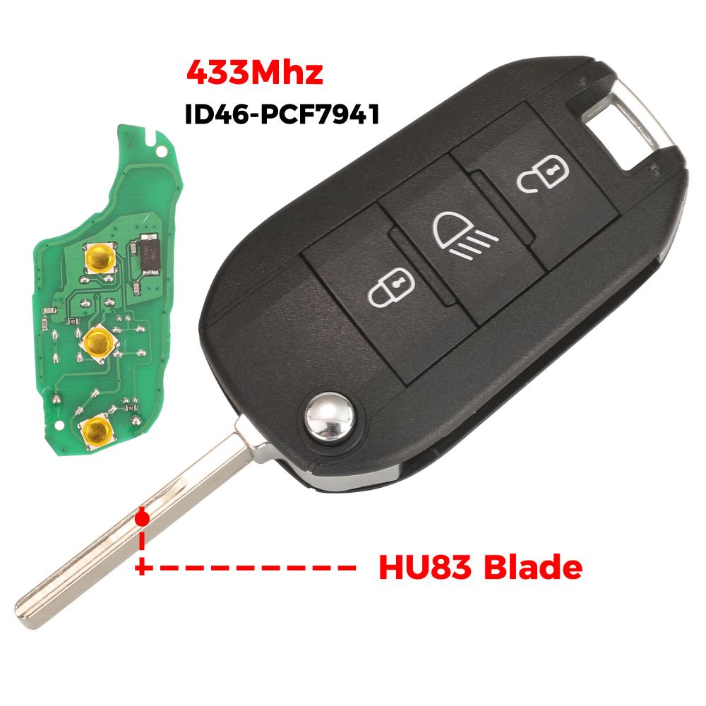 

Автомобильный ключ дистанционного управления jingyuqin для Peugeot 208 2008 301 308 508 5008 Citroen C-Elysee C4-Cactus 433,92 МГц ID46 PCF7941 чип For Citroen истинно голубой