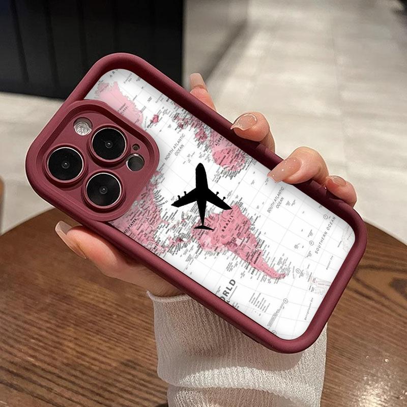 Wanderlust World Map Travel Route Art Phone Case for iPhone 17 16 15 14 13 12 11 Series Pro Max Plus Double Layer Protection