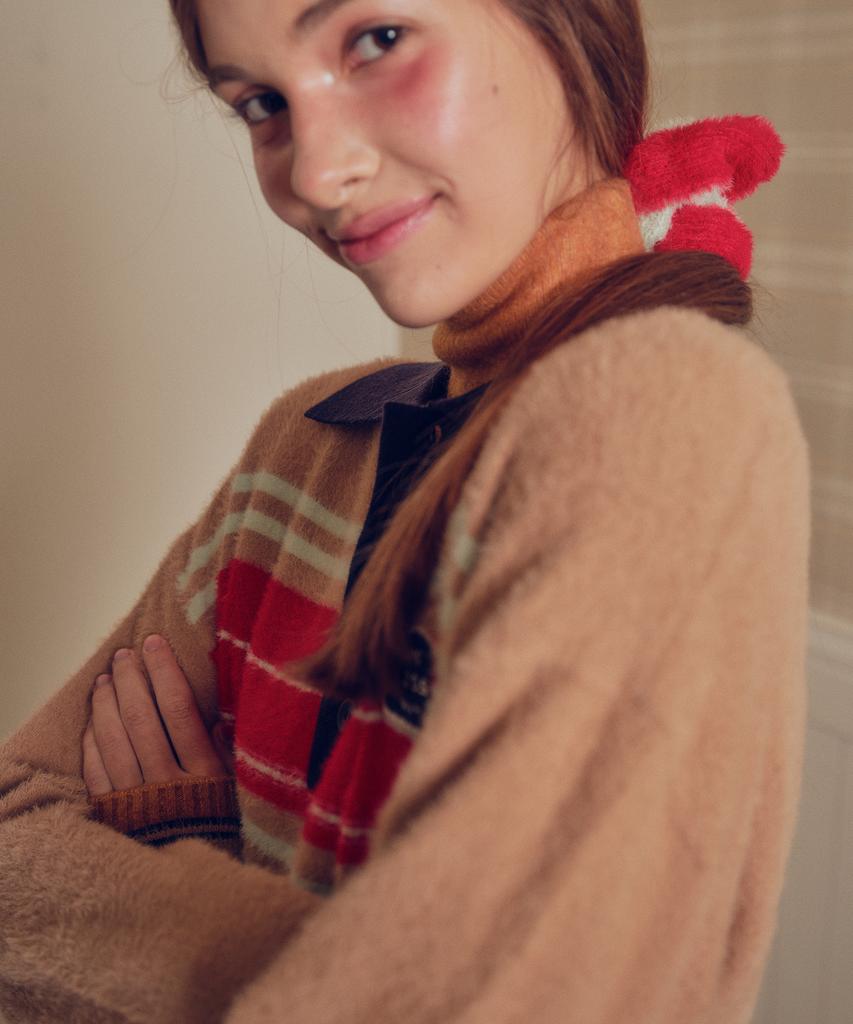 MELLY&ROSE Fluffy Stripe Polo Knit (310255)_Beige