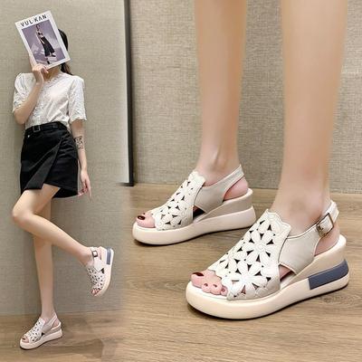 Neue koreanische Version Sportsandalen Damen Oberbekleidung Sommer Ein-Wort-Schnalle Gürtel Damenschuhe lässige Muffin-Sandalen mit weicher Sohle Damen