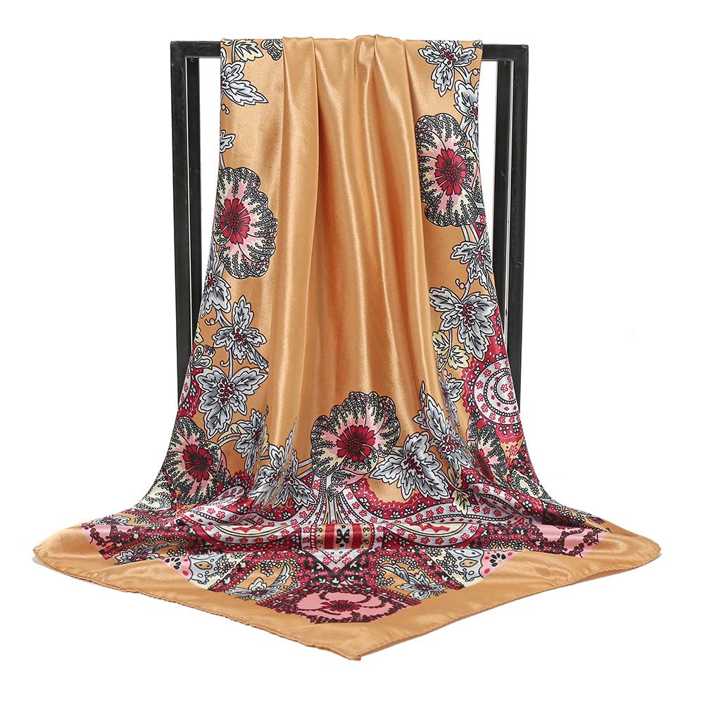 Vielseitiger Damen 90cm Satin Charmeuse Quadratischer Schal - Neuer Imitationsseiden-Druck, Stil FJ007
