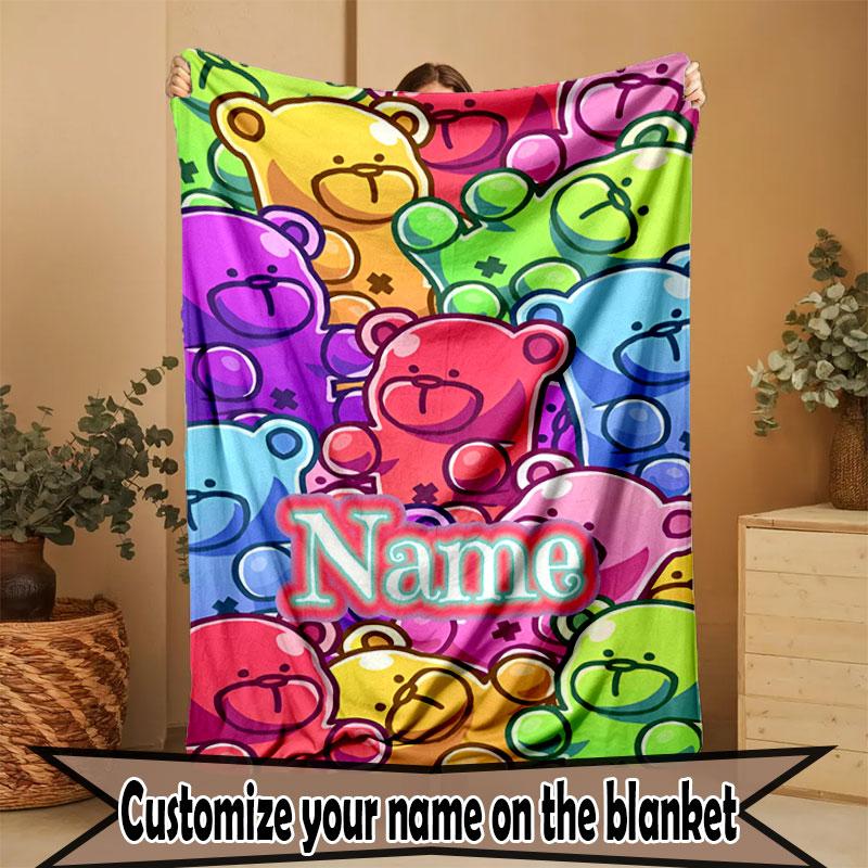 Custom Name Personalized Care Bears Print Blanket, Home Decor, Bedroom, Sofa, Camping, Couch, Gifts for Birthday Christmas