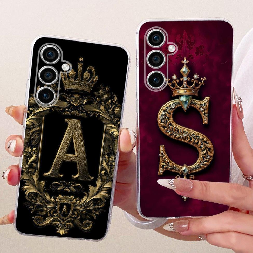 For Samsung S23 FE Case Transparent Luxury A-Z Letters Crown 2D Painted Soft Casing For Samsung Galaxy S23 FE SM-S711B Cover