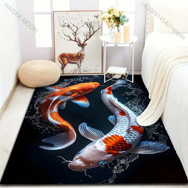 Dywan z nadrukiem ryb Koi 3D do salonu, sypialni, przy łóżku, pod sofę, mata podłogowa, nowoczesny wystrój domu, dywanik do przedpokoju, korytarza, duży rozmiar
