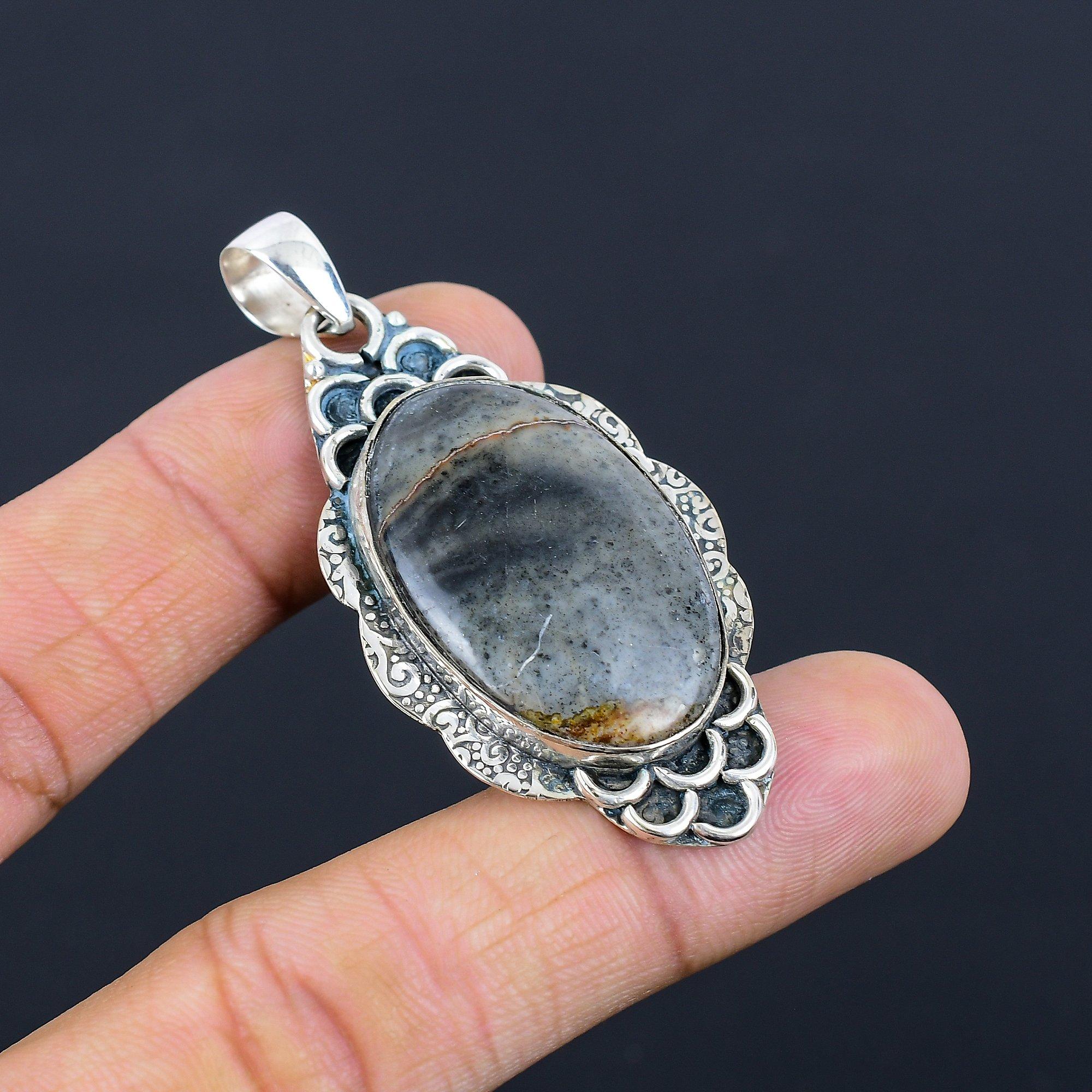 

Womens day Deal 925 Silver Oval Polychrome Jasper Stone Birthday Wedding Pendant