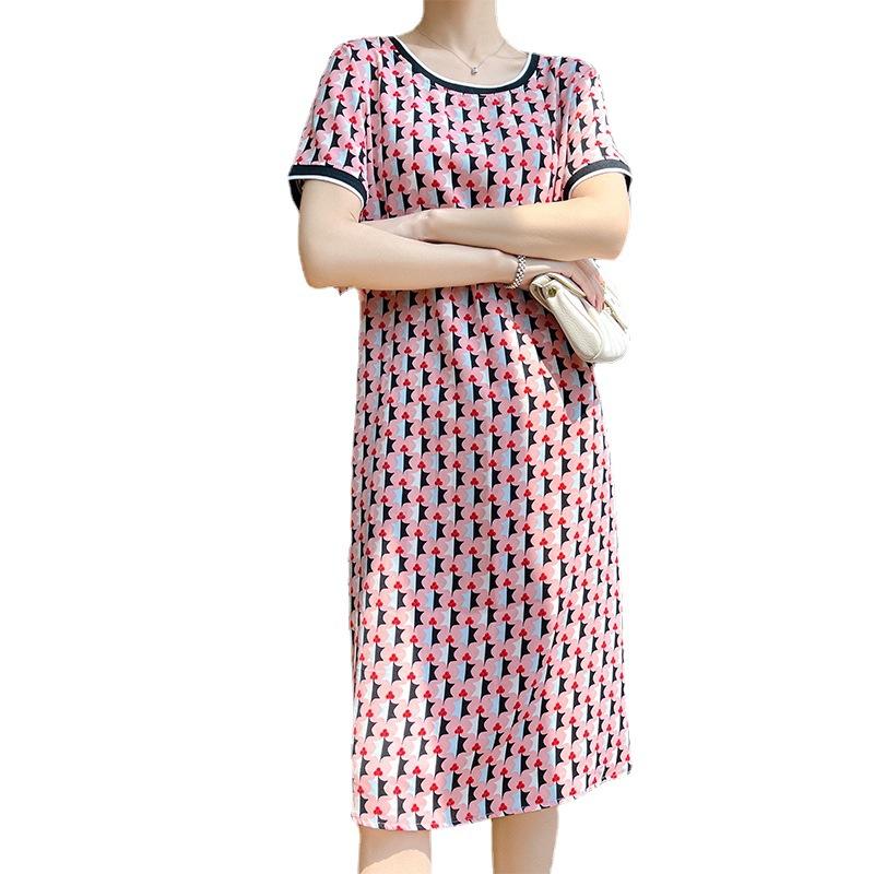 Women's Crew-neck Dress Summer Splicing Loose Large Size Fashion Short-sleeved Mid-length Dress