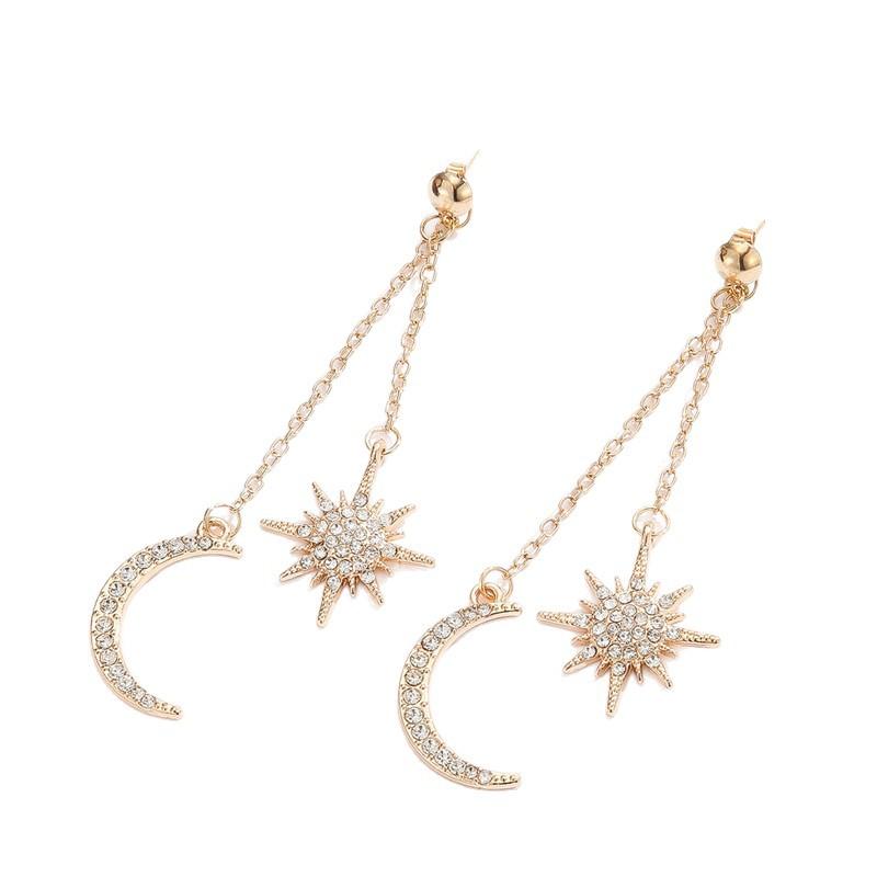 Exaggerated Moon and Star Stud Earrings for A Lady's Elegant Look. Moon Crescent Pendant for Wearing As Earrings.