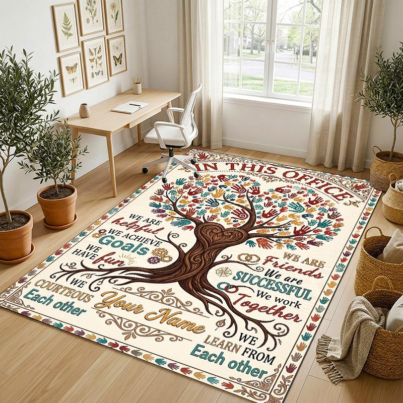 Office Team Theme Soft Crystal Velvet Rug Custom Name & Text Print Non Slip Floor Rug for Bedroom Living Room