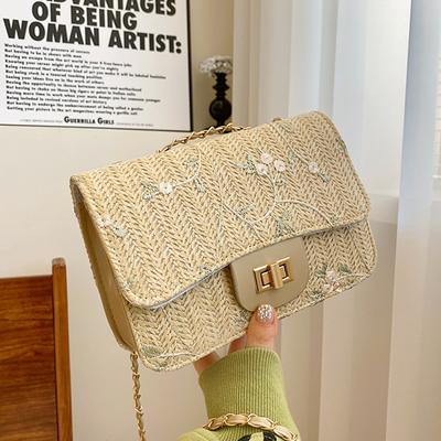 Woven Fashion Lock Chain Small Bag Women'S Spring Foreign Style Messenger Bag Casual Small Square Bag