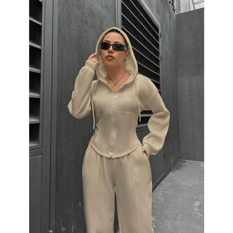 Spring Autumn New Two-piece Set European American Cross-border Trend Hooded Cardigan Slim Casual Women