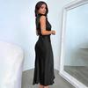 Elegant Women Summer Halter Sleeveless Long A-Line High Waist Solid Color Evening Dresses