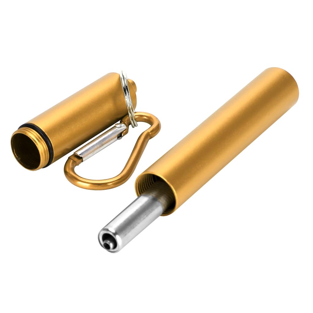 Retractable Stainless Steel Reusable Straw Kit(Gold Aluminum Case  Straw + Brush   Carabiner )