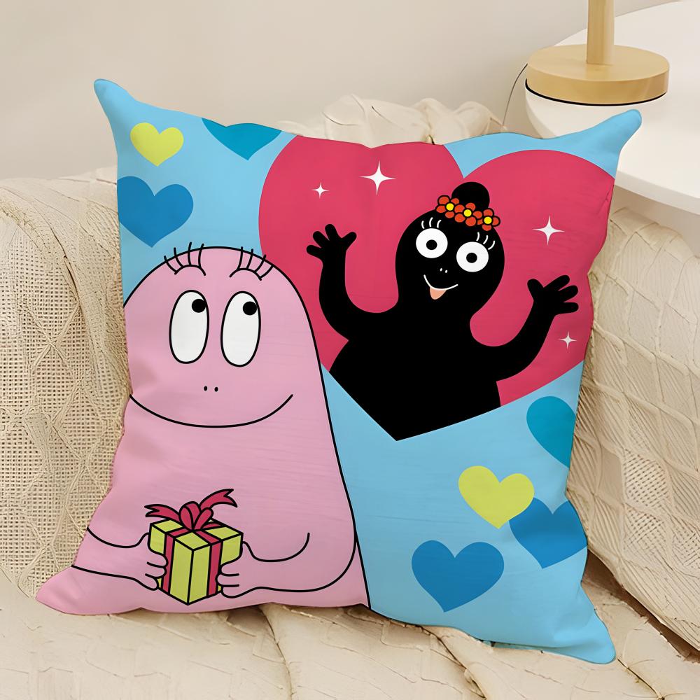 Cute Cartoon Barbapapa Pillow Case Natural Linen DoubleSided Printing Sofa Home Decor Cushion Cover