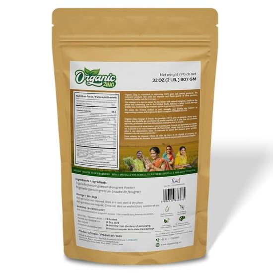 Organic Zing Fenugreek Powder Also Known As Methi Seed Powder | Preservative Free | Product of India - 907g Resealable Pack