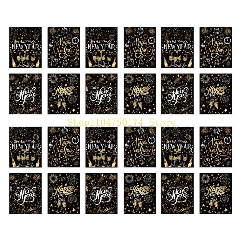 24Pcs Happy New Year Wine Bottle Labels Waterproof Wine Bottle Wrapping Sticker top sale