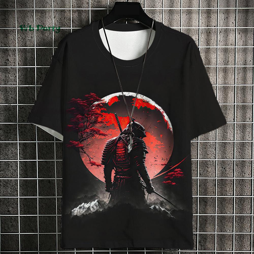 Japanese Samurai Pattern Men's T-Shirt 3D Ukiyo-E Print Short Sleeve T-Shirt Oversized Harajuku Top Summer Men's Casual Clothing