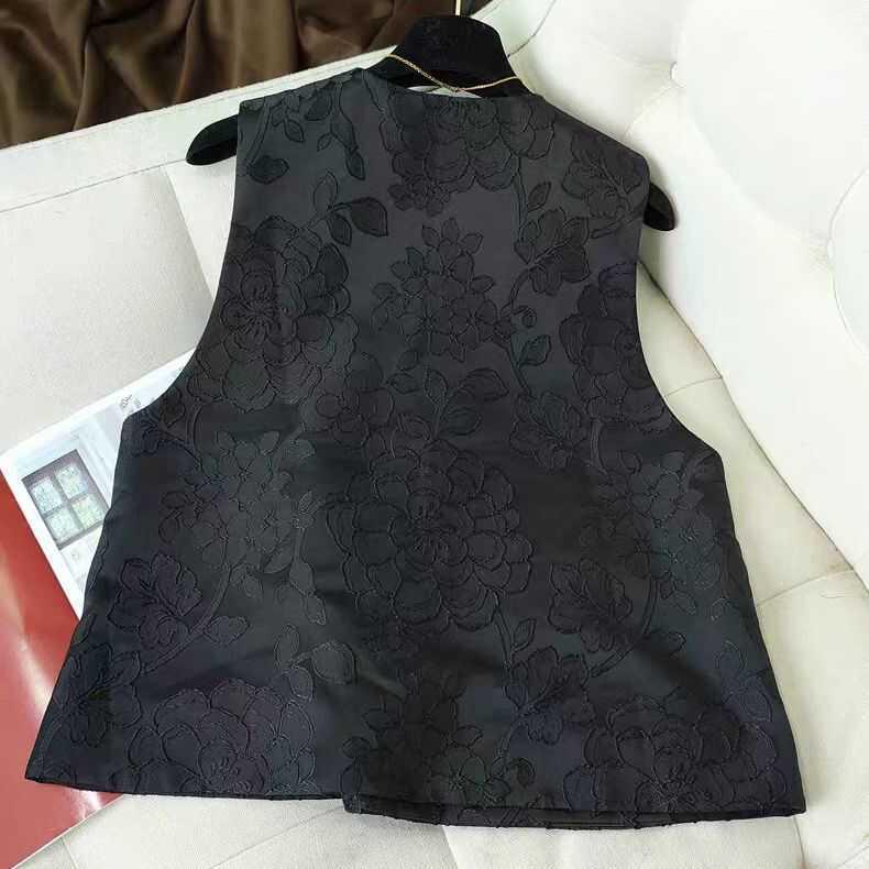 2024 Frühling Retro Schwarz Jacquard Chinesische Weste mit Froschverschluss für Damen