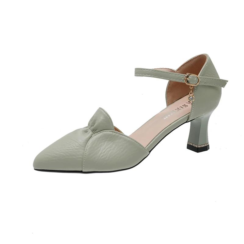 

мода Zapatos De Mujer Женская мода Милые легкие весенне-летние туфли с пряжкой на ремешке Зеленые туфли на квадратном каблуке Женские повседневные туфли-лодочки 39 зелёный