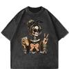Skull Print Loose Short Sleeve T-Shirt Rock American Diablo Vintage Wash