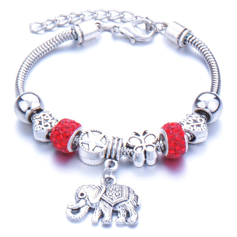 Pulseira em Forma de Coração Liga Design de Elefante Furo Grande Contas de Vidro Transparentes Joia Presente para Mulheres