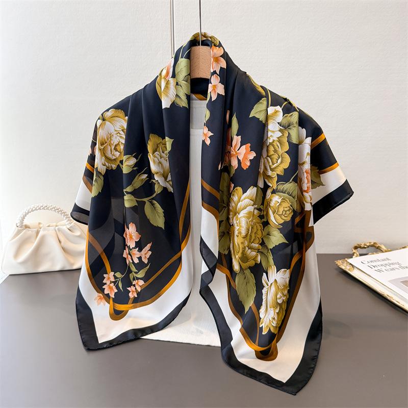 

Chinese Aesthetic Simulation Silk Printing Large Square Scarf Silk Scarf Shawl Headscarf Beach Scarf Neck Scarf Decorative Women S Scarf 90*90cm