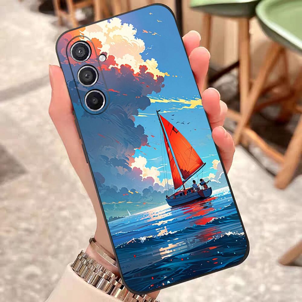 Sailing Boat Art Paintings Phone Case For Samsung S25 Edge S24 S23 S22 S21 S20 Ultra Plus Fe Galaxy A54 A53 A34 A25 A16 Silicon
