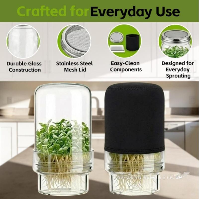 Glass Seed Sprouting Kit Wide‑Mouth Mason Jar for Home Seed Germination Growing