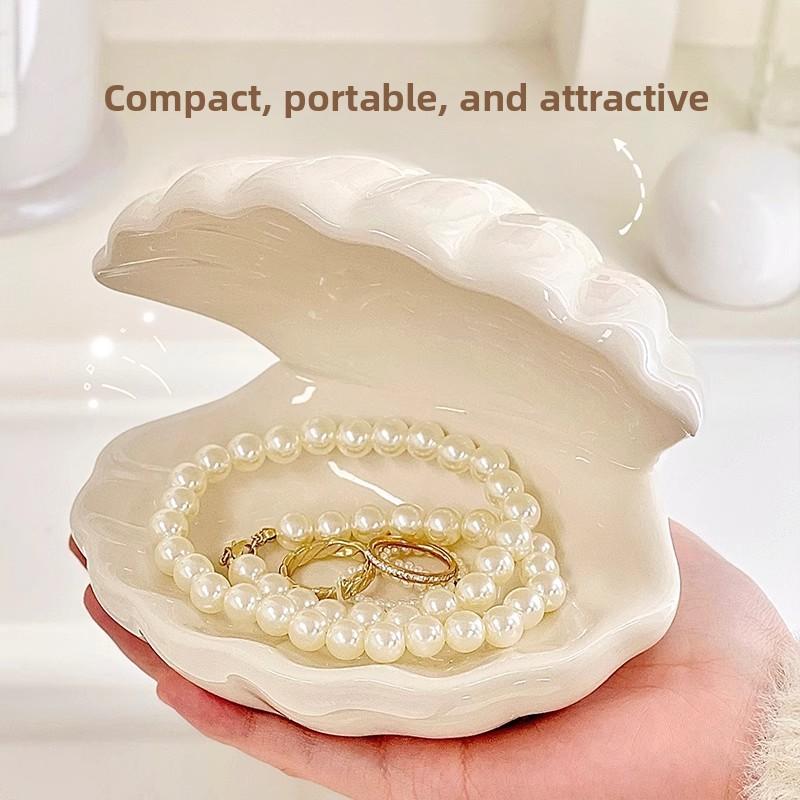 Fashion Ceramic Shell Jewelry Box – Creative Desktop Ornament Valentine's/Birthday Gift Storage Tray Storage for Rings/Earrings