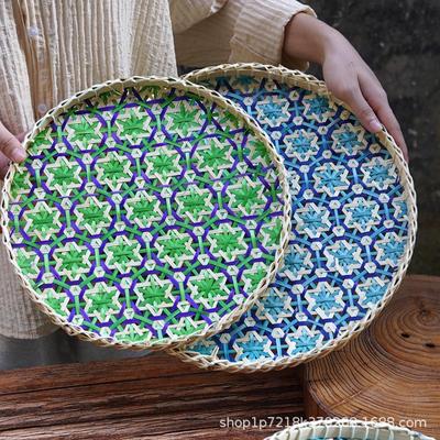 Colorful Handmade Bamboo Weaving Winnowing Basket - Round Hanging Ornament & Sieve for Kindergarten, Hotel, or Homestay Decoration