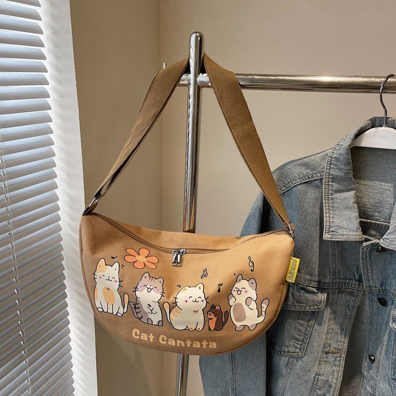 

Холщовая сумка большой вместимости для нового студента, сумка-пельмень, нишевая повседневная универсальная сумка, сумка-мессенджер женская коричневый