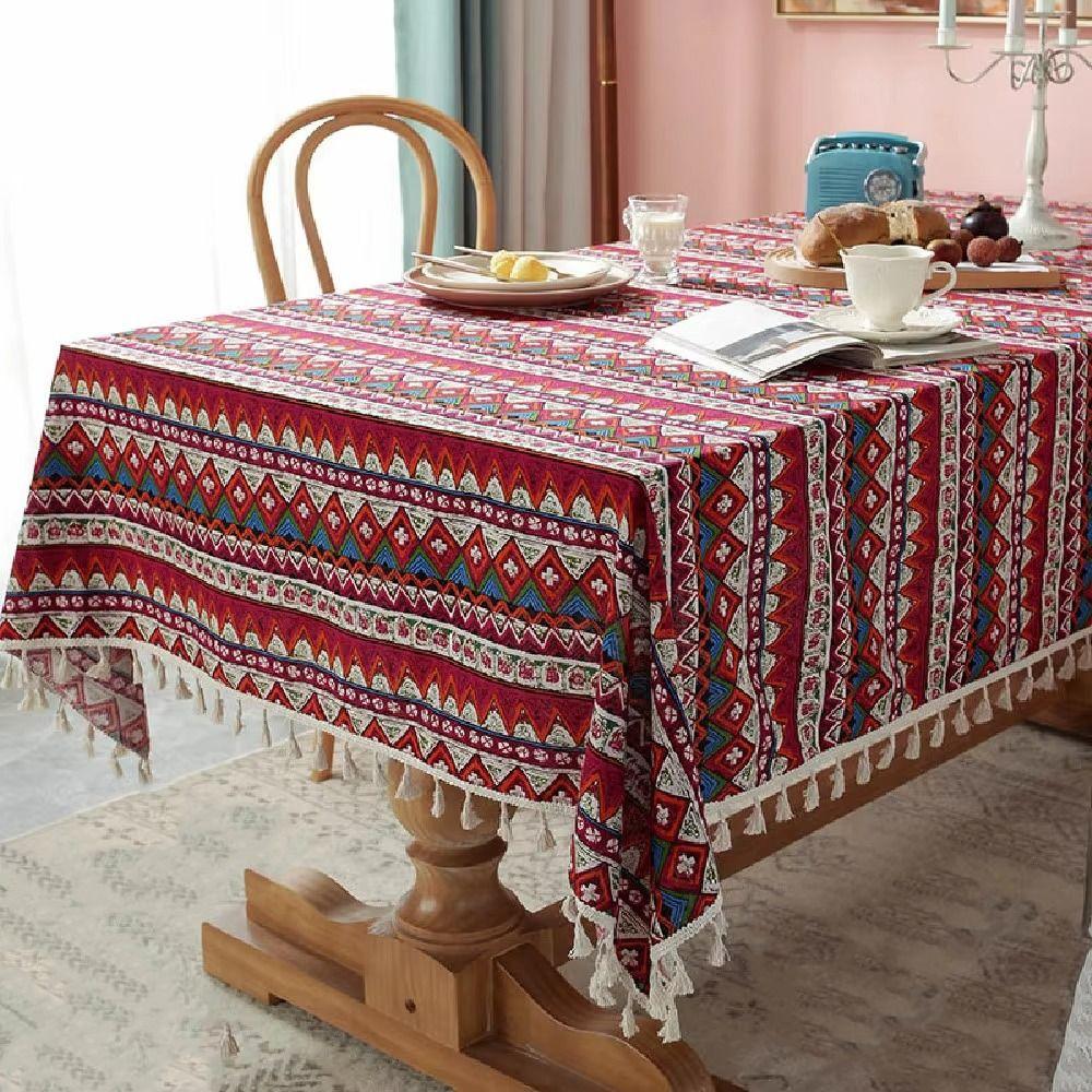 Anti-slip Bohemian Tablecloth with Tassel Table Protecter Placemat Table Cover  Dinning Room