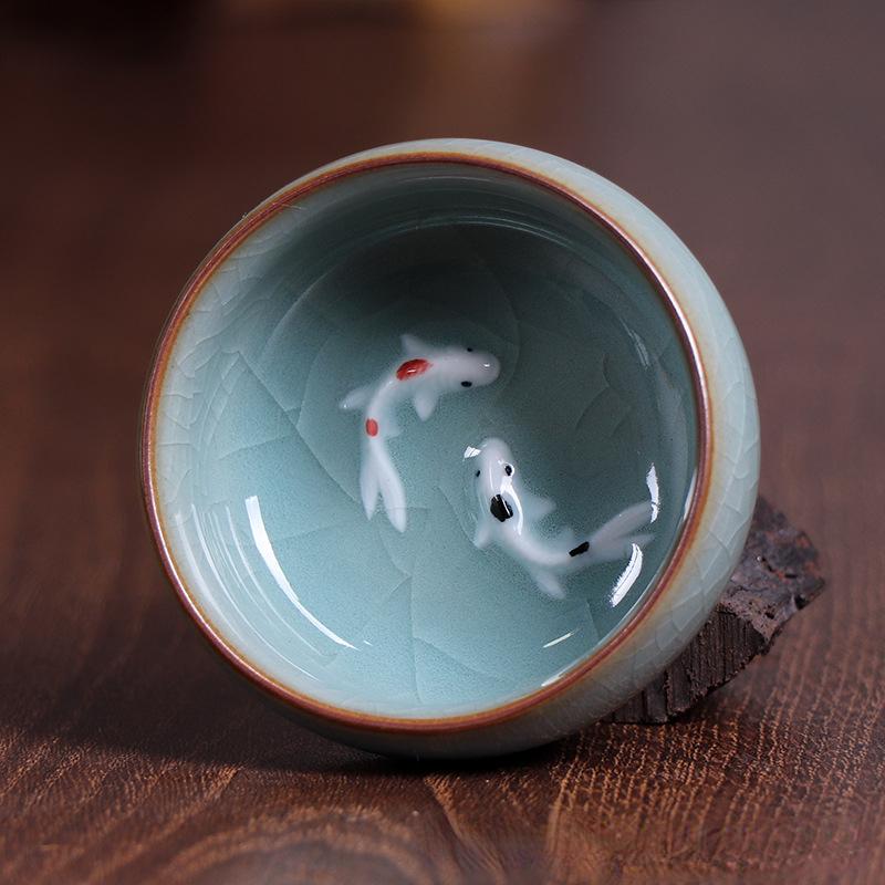 Longquan Celadonový Porcelánové Čajové Šálky Čínská Kungfu Čajová Konvice Zlatá Rybka Čajová Šálka Miska 60ml Praskání Čajová Sada Šálky Dropshipping
