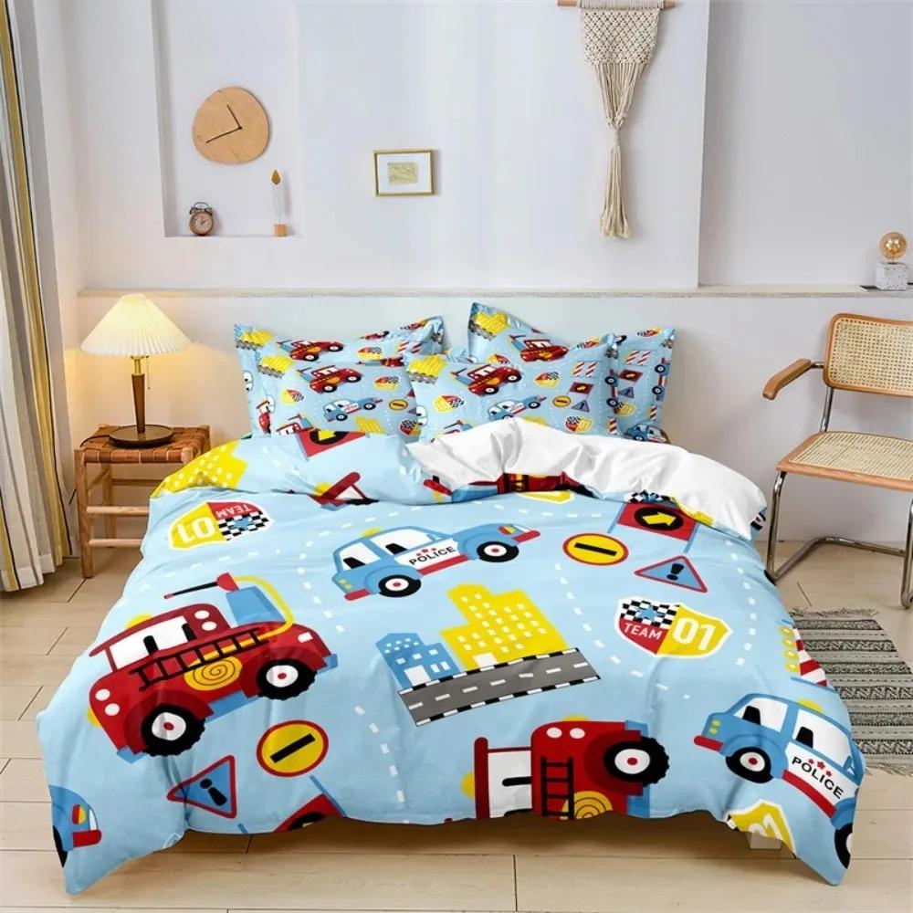Cute Cartoon Boys Bedding Set Car Track Pattern Duvet Cover Set Children Bed Cover Comforter Cover Full King Pillow Case