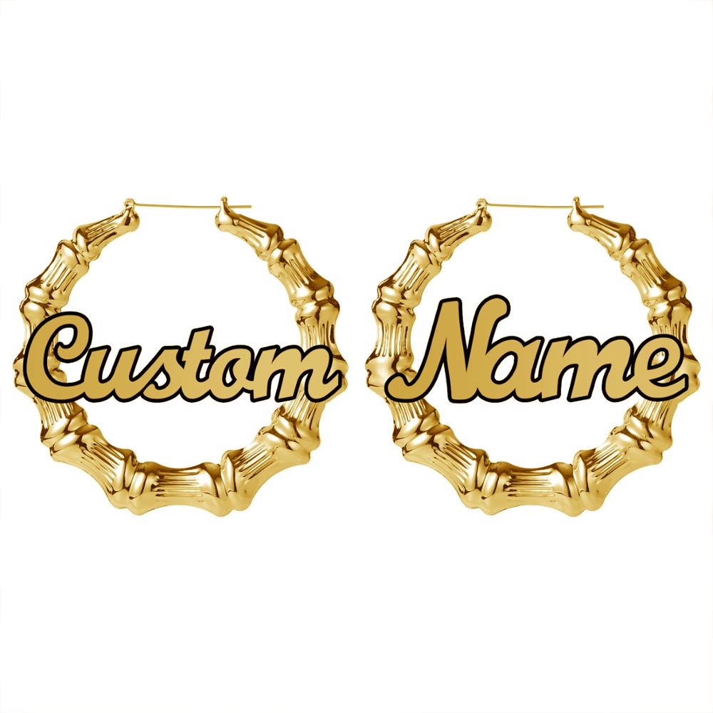 30Mm 100Mm Custom Bamboo Hoop Earrings Customize Name Earrings Bamboo Personality Earrings With Eye Catching Statement Words Hiphop SexyPersonality
