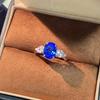 Cobalt Blue Spinel Ring In S925 Silver with Three-Stone Round Diamond Style