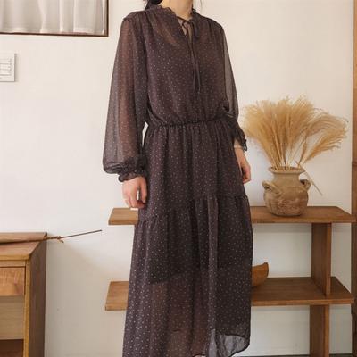 New ArrivalS Open Run Women S Sheer Chiffon Ribbon Ruffle Dot Long dreSS