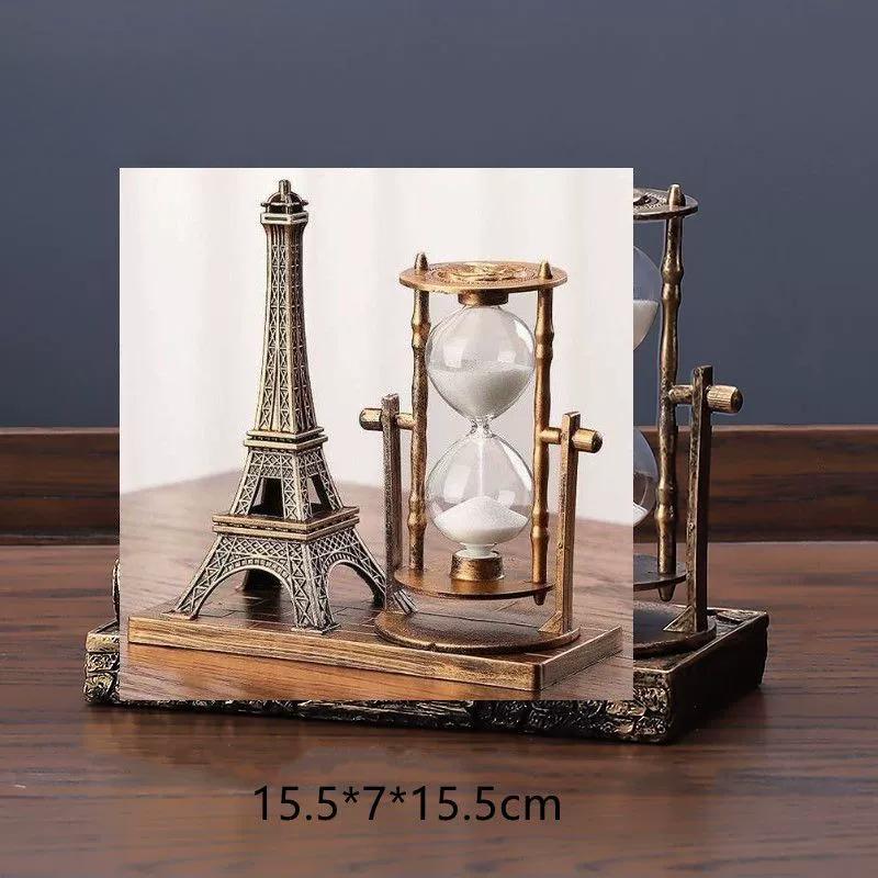 1 Pcs Iron Tower Hourglass Ornaments Simple Modern Home Study Wooden Pendulum Clock Hourglass Ornaments Creative Retro