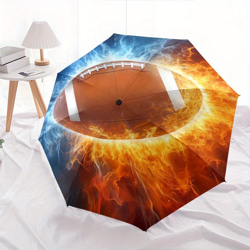 Football, Fire_and_Ice Automatic folding umbrella simple eight rib design, bright color pattern, durable iron frame, ideal for travel and o
