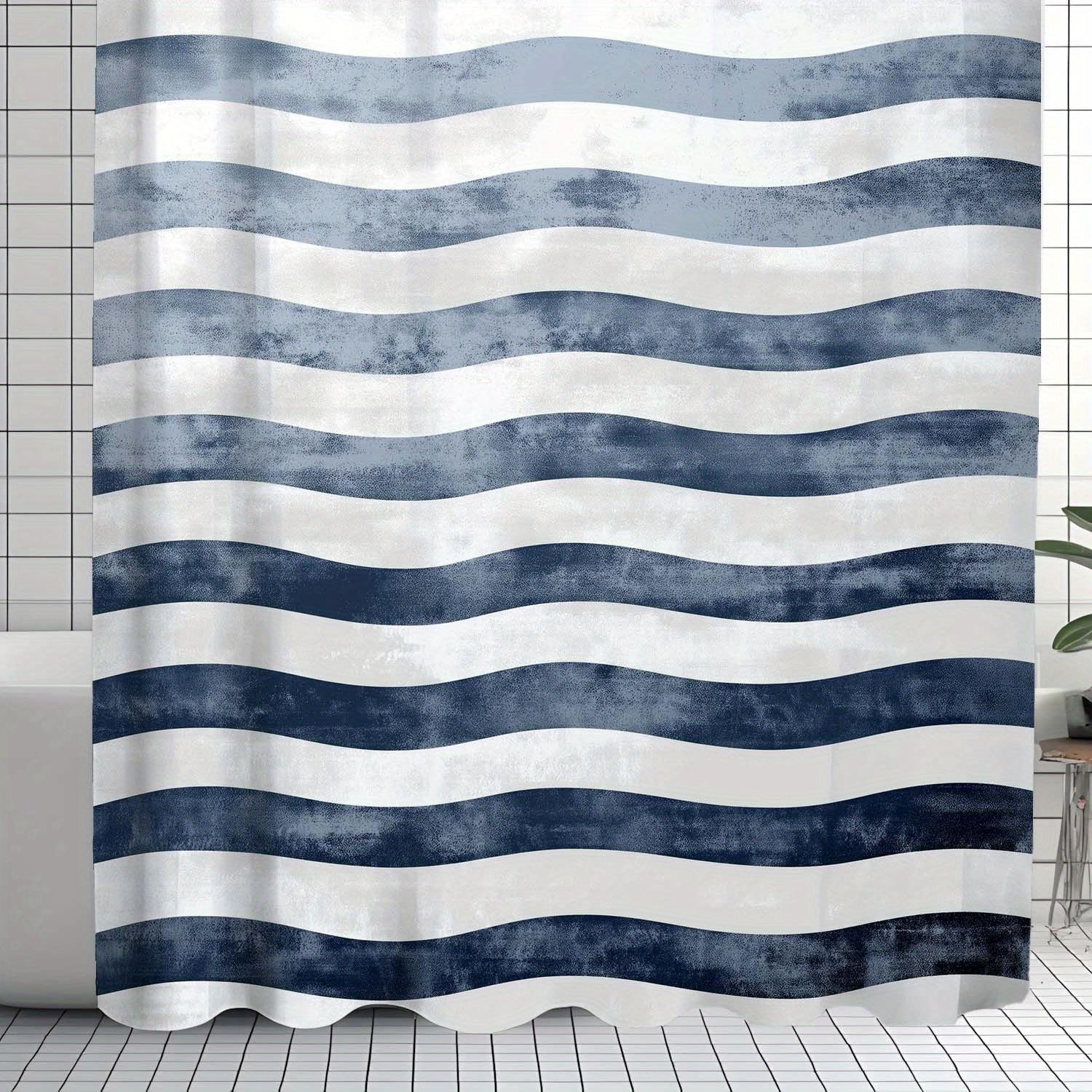 

1Pc Vintage Blue & White Striped Art Print Shower Curtain, Creative Personality Texture,Includes 12 Hooks,Elegant Bathroom Decor W60H190(CM)-1 Pcs